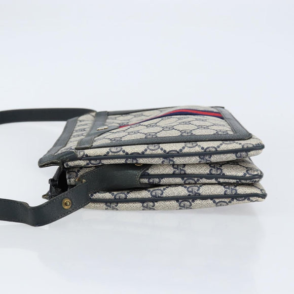 GUCCI GG Supreme Sherry Line Shoulder Bag PVC Navy Gold 14 02 013 Auth 154336