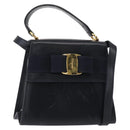 Salvatore Ferragamo Vala Hand Bag Leather 2way Navy Gold Auth 154340-1