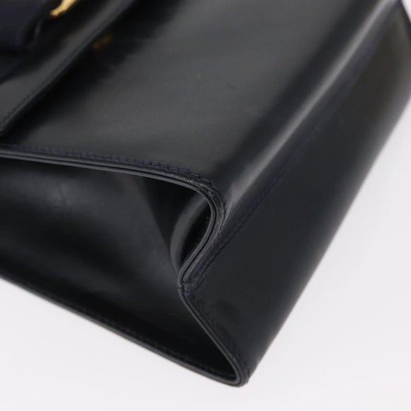 Salvatore Ferragamo Vala Hand Bag Leather 2way Navy Gold Auth 154340