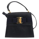 Salvatore Ferragamo Vala Hand Bag Leather 2way Navy Gold Auth 154340-13
