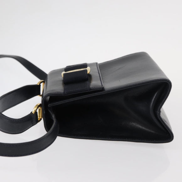 Salvatore Ferragamo Vala Hand Bag Leather 2way Navy Gold Auth 154340