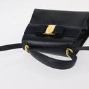 Salvatore Ferragamo Vala Hand Bag Leather 2way Navy Gold Auth 154340-6
