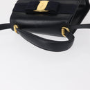 Salvatore Ferragamo Vala Hand Bag Leather 2way Navy Gold Auth 154340-7