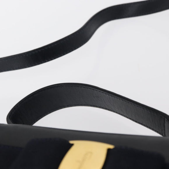 Salvatore Ferragamo Vala Hand Bag Leather 2way Navy Gold Auth 154340