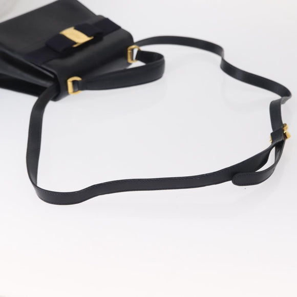 Salvatore Ferragamo Vala Hand Bag Leather 2way Navy Gold Auth 154340