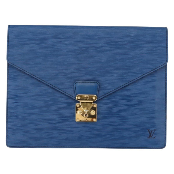 LOUIS VUITTON Epi Porte Documents Senatur Clutch Bag Blue M54455 LV Auth 154359