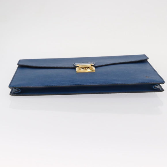 LOUIS VUITTON Epi Porte Documents Senatur Clutch Bag Blue M54455 LV Auth 154359