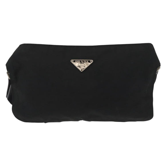 PRADA Waist bag Nylon Black Silver Auth 154367