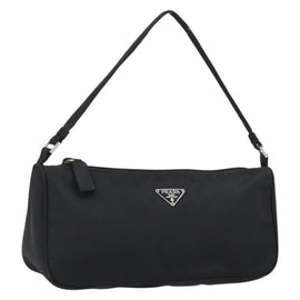 PRADA Accessory Pouch Nylon Black Silver Auth 154368