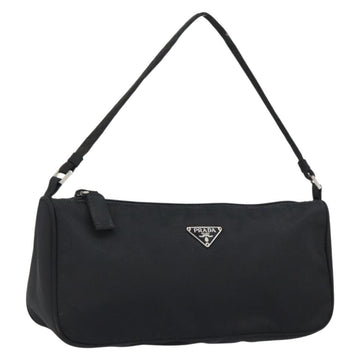PRADA Accessory Pouch Nylon Black Silver Auth 154368