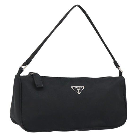 PRADA Accessory Pouch Nylon Black Silver Auth 154368
