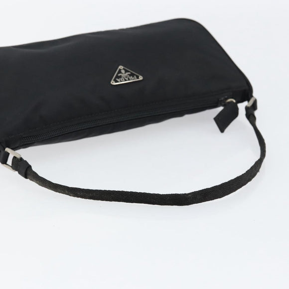 PRADA Accessory Pouch Nylon Black Silver Auth 154368