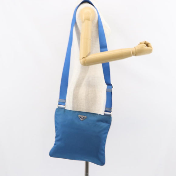 PRADA Shoulder Bag Nylon Blue Silver Auth 154370V