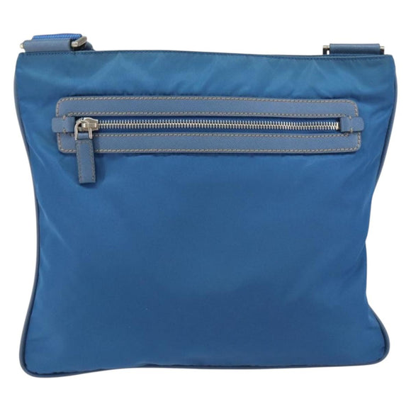 PRADA Shoulder Bag Nylon Blue Silver Auth 154370V