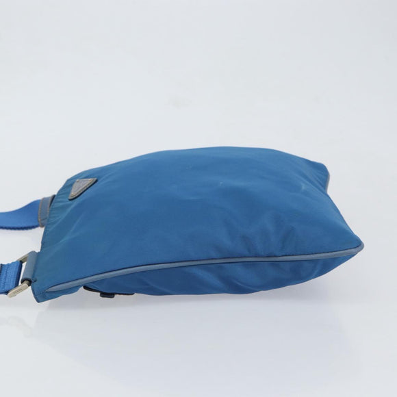 PRADA Shoulder Bag Nylon Blue Silver Auth 154370V