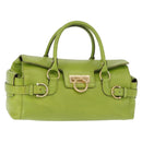 Salvatore Ferragamo Gancini Hand Bag Leather Green Gold Auth 154371-1