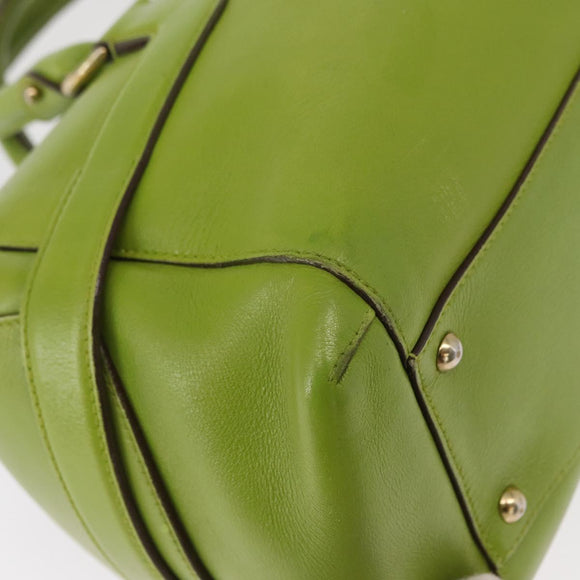 Salvatore Ferragamo Gancini Hand Bag Leather Green Gold Auth 154371