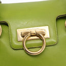 Salvatore Ferragamo Gancini Hand Bag Leather Green Gold Auth 154371-17