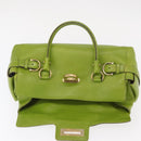 Salvatore Ferragamo Gancini Hand Bag Leather Green Gold Auth 154371-10