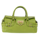 Salvatore Ferragamo Gancini Hand Bag Leather Green Gold Auth 154371-13