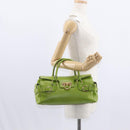 Salvatore Ferragamo Gancini Hand Bag Leather Green Gold Auth 154371-22