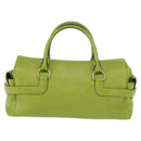 Salvatore Ferragamo Gancini Hand Bag Leather Green Gold Auth 154371-2