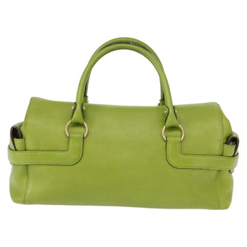 Salvatore Ferragamo Gancini Hand Bag Leather Green Gold Auth 154371 - 0