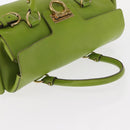 Salvatore Ferragamo Gancini Hand Bag Leather Green Gold Auth 154371-6