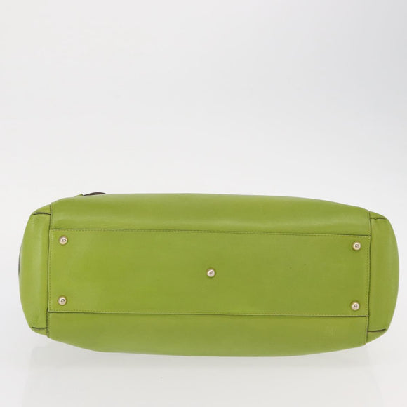 Salvatore Ferragamo Gancini Hand Bag Leather Green Gold Auth 154371