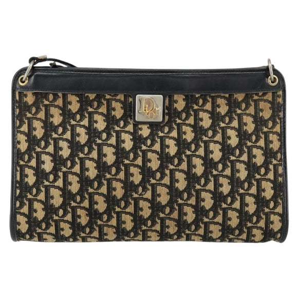 Christian Dior Trotter Canvas Shoulder Bag Navy Gold Auth 154374