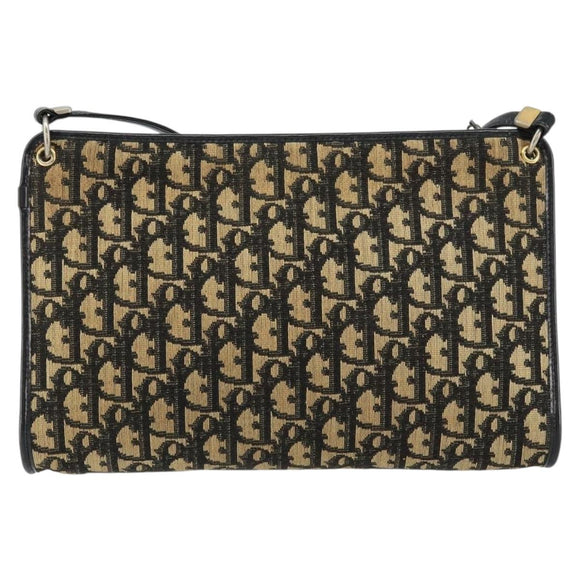 Christian Dior Trotter Canvas Shoulder Bag Navy Gold Auth 154374