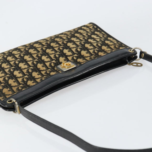 Christian Dior Trotter Canvas Shoulder Bag Navy Gold Auth 154374