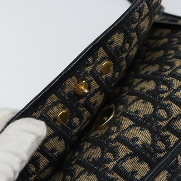 Christian Dior Trotter Canvas Shoulder Bag Navy Gold Auth 154375