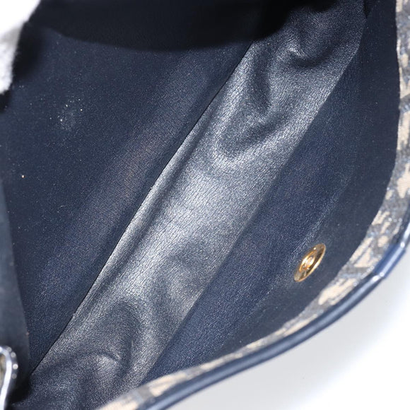 Christian Dior Trotter Canvas Shoulder Bag Navy Gold Auth 154375