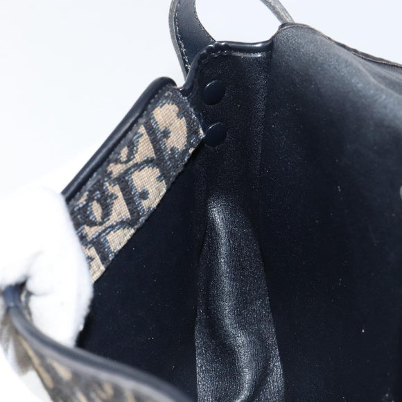 Christian Dior Trotter Canvas Shoulder Bag Navy Gold Auth 154375