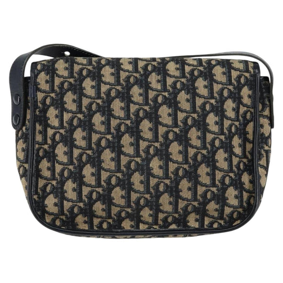 Christian Dior Trotter Canvas Shoulder Bag Navy Gold Auth 154375