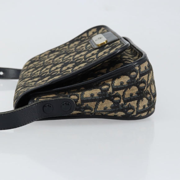 Christian Dior Trotter Canvas Shoulder Bag Navy Gold Auth 154375