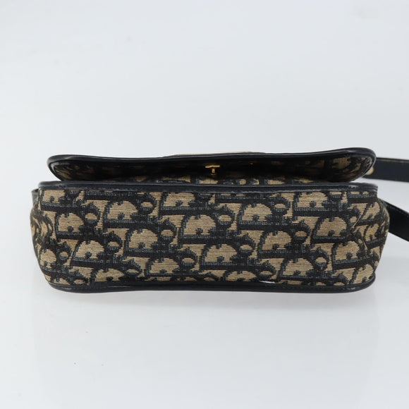 Christian Dior Trotter Canvas Shoulder Bag Navy Gold Auth 154375