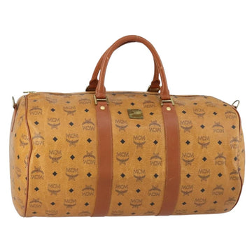 MCM Logogram Vicetos Boston Bag PVC Leather Brown Gold Auth 154377