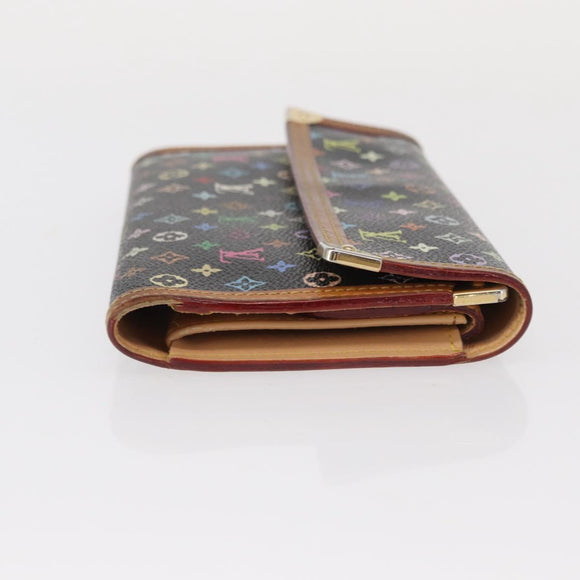 LOUIS VUITTON Monogram Multicolor Porte Tresor Wallet Black M92658 Auth 154380