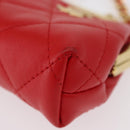 CHANEL Matelasse Chain Shoulder Pouch Bag Lamb Skin Red Gold CC Auth 154389SAM-12