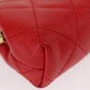 CHANEL Matelasse Chain Shoulder Pouch Bag Lamb Skin Red Gold CC Auth 154389SAM-13