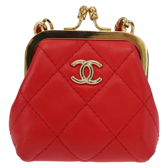 CHANEL Matelasse Chain Shoulder Pouch Bag Lamb Skin Red Gold CC Auth 154389SAM