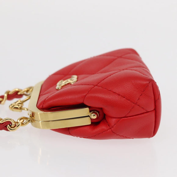 CHANEL Matelasse Chain Shoulder Pouch Bag Lamb Skin Red Gold CC Auth 154389SAM