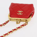 CHANEL Matelasse Chain Shoulder Pouch Bag Lamb Skin Red Gold CC Auth 154389SAM-7
