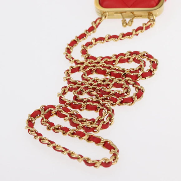 CHANEL Matelasse Chain Shoulder Pouch Bag Lamb Skin Red Gold CC Auth 154389SAM