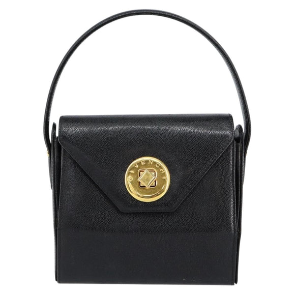 GIVENCHY Hand Bag Leather Black Gold Auth 154410
