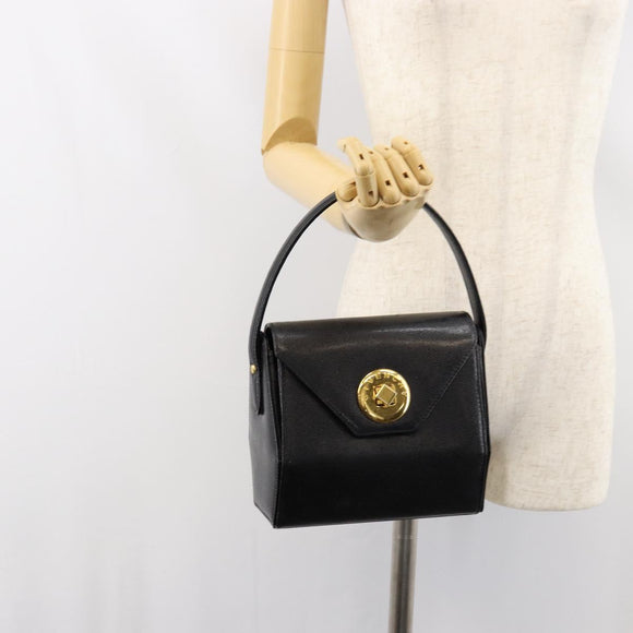 GIVENCHY Hand Bag Leather Black Gold Auth 154410