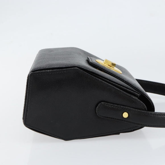 GIVENCHY Hand Bag Leather Black Gold Auth 154410