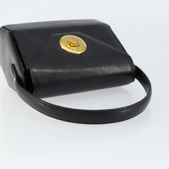 GIVENCHY Hand Bag Leather Black Gold Auth 154410